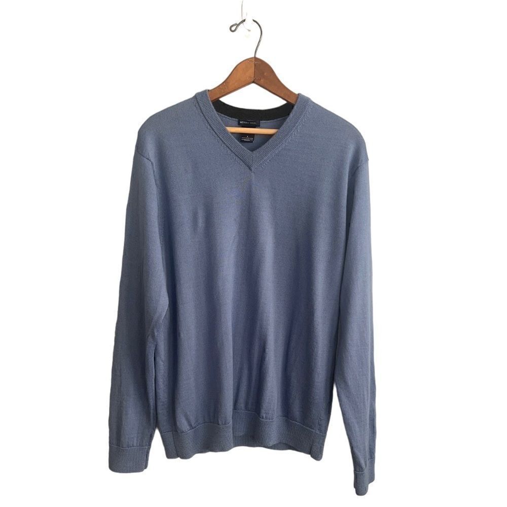 Gap Men’s L Merino wool blue V neck sweater